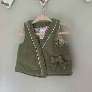Shabby Chic Green Quilted Vest with Bow Detail